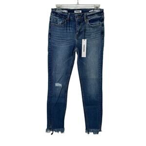 Vigoss Marley Women Denim Mid Rise Distressed Skinny Jeans Raw Hem Size 28 Blue